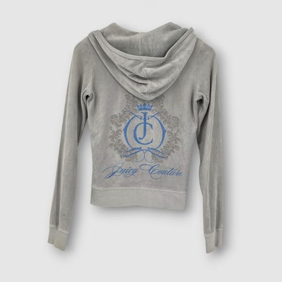 Juicy Couture Tops - Y2k Juicy Couture Velour Zip-Up Hoodie with Crest Graphic Gray Size Small